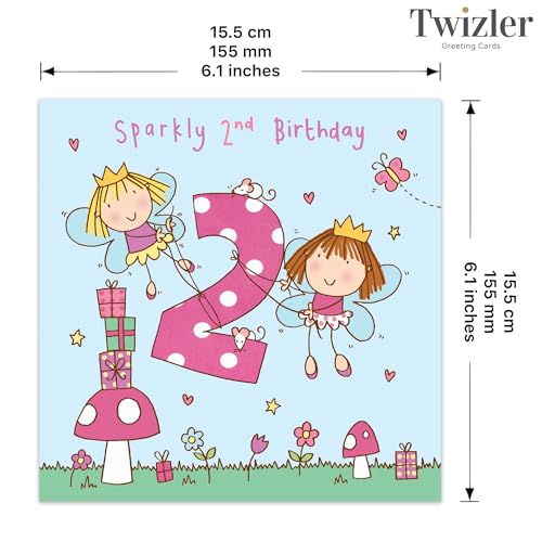 Twizler 2nd Birthday Card Girl Fairy Princess - Girls Age 2 Year Old Childrens Happy Birthday Card - Image 3