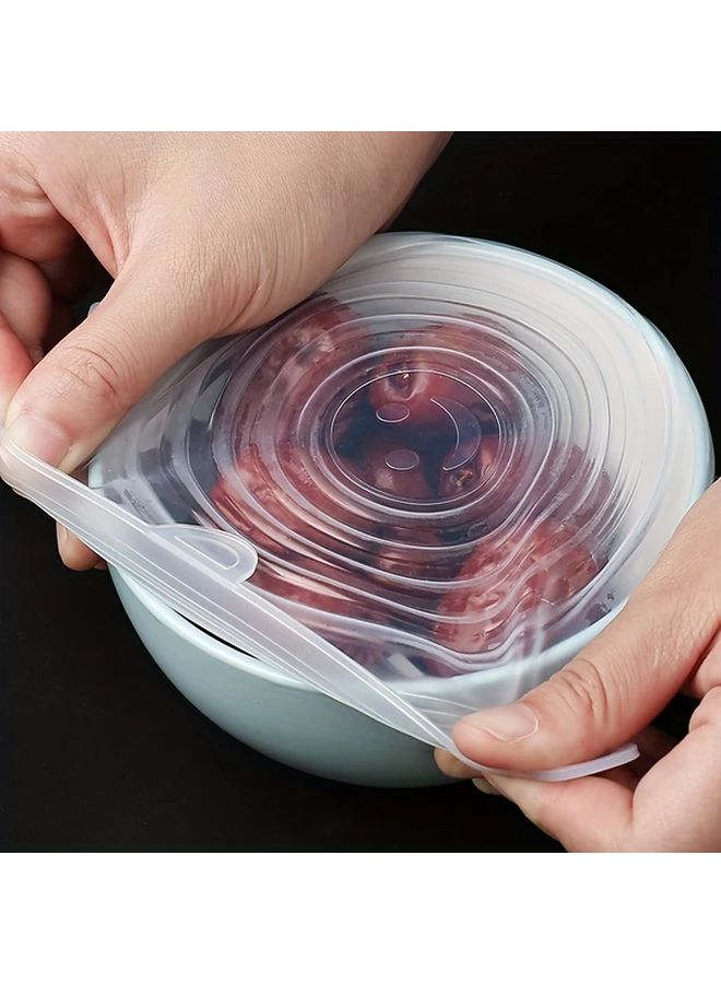 White Silicone Food Storage Lids 6 Sizes Reusable Dishwasher Refrigerator Safe - Image 1