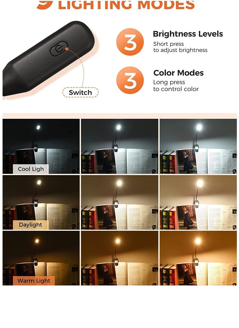 KASTWAVE - Reading Light Book Light for Reading in Bed 3 Brightness Levels × 3 Color Temperatures Mini Portable Desk Light Eye-Care USB Rechargeable with 7LEDs Lamp Flexible Clip-on Desk Light - Image 1