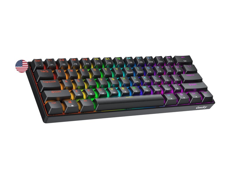 Geeky GK61 SE 60 Mechanical Gaming Keyboard 61 Keys Multi Color RGB LED Backlit for PCMac Gamer ANSI US American Layout Black Mechanical Speed Yellow