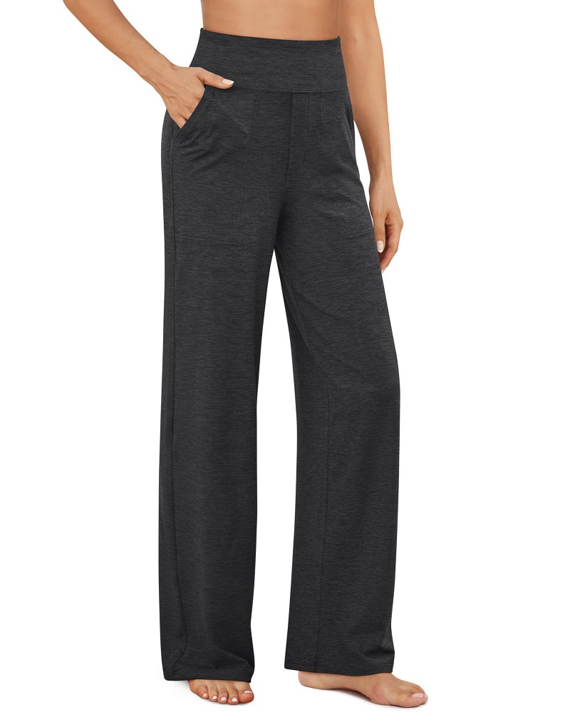 G4Free Yoga Pants with Pockets Wide Leg Pants Woman Straight Leg Sweatpants Stretch Dress Pants High WaistedCharcoal HeatherLRegular - Image 2