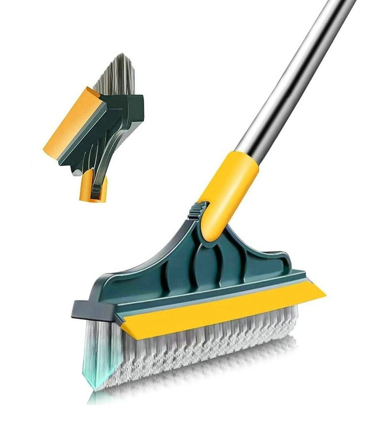 2 in 1 Floor Brush Scrubber with Long Handle Grout Brush 2023 New Upgrade Scrape Stiff Bristle Cleaning Scrub Brush with Squeegee 120Rotating Tile Brush for Cleaning Bathroom Glass Patio Kitchen