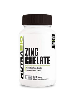 NutraBio Zinc Chelate Mineral Supplement For Proper Growth Development And Immune Health 30Mg Of Zinc Per Vegetarian Capsules 120 Servings  - Image 1