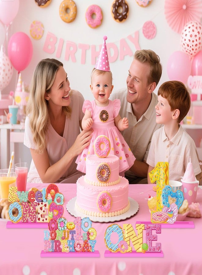 TagreSpike 4Pcs Donut Sweet One Wooden Table Centerpieces Donut Themed Happy 1st Birthday Table Sign Party Supplies for 1 Year Old Baby Shower Boys Girls Birthday Party Supplies Decor Photo Props Kids - Image 3