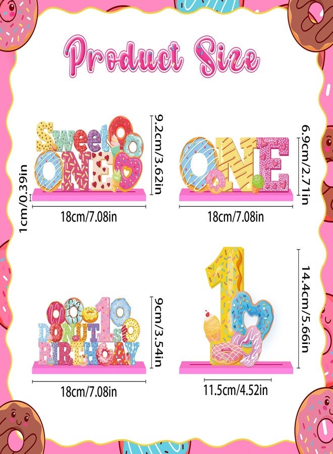 TagreSpike 4Pcs Donut Sweet One Wooden Table Centerpieces Donut Themed Happy 1st Birthday Table Sign Party Supplies for 1 Year Old Baby Shower Boys Girls Birthday Party Supplies Decor Photo Props Kids - Image 2