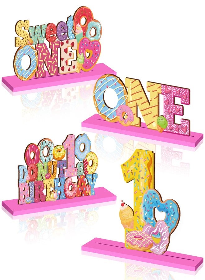 TagreSpike 4Pcs Donut Sweet One Wooden Table Centerpieces Donut Themed Happy 1st Birthday Table Sign Party Supplies for 1 Year Old Baby Shower Boys Girls Birthday Party Supplies Decor Photo Props Kids - Image 1