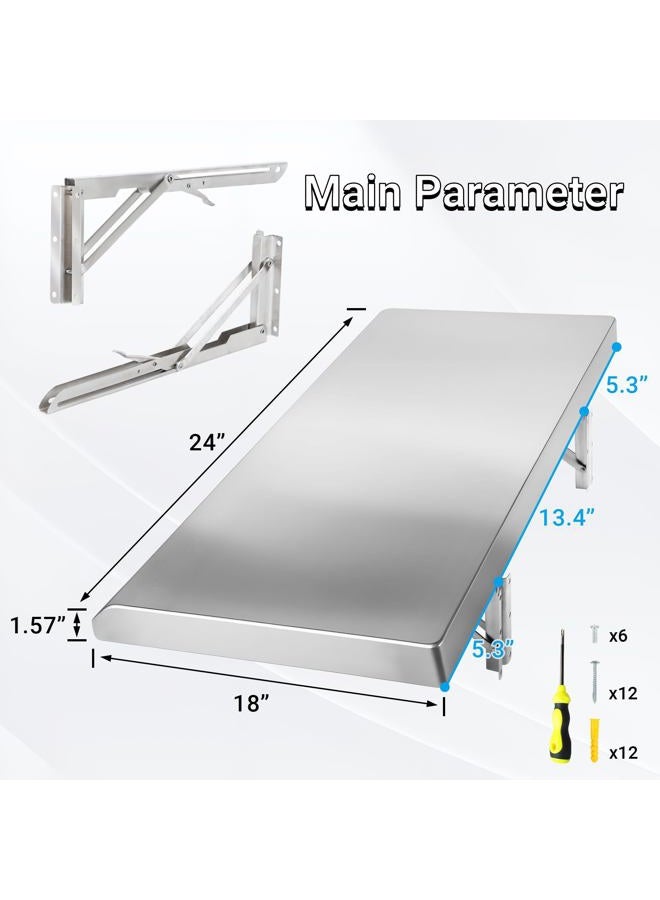 Toriexon Concession Shelf 24” x 18”, Drop Down Concession Serving Window, Stainless Steel Folding Shelf Serving Food Shelf for Windows - Image 3