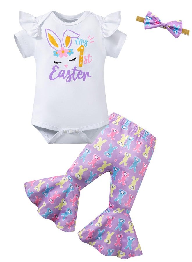Okbebe Baby Girl My 1st Easter Outfits 3Pcs Infant My First Easter Bunny Pants Set (White,6-12M) - Image 1