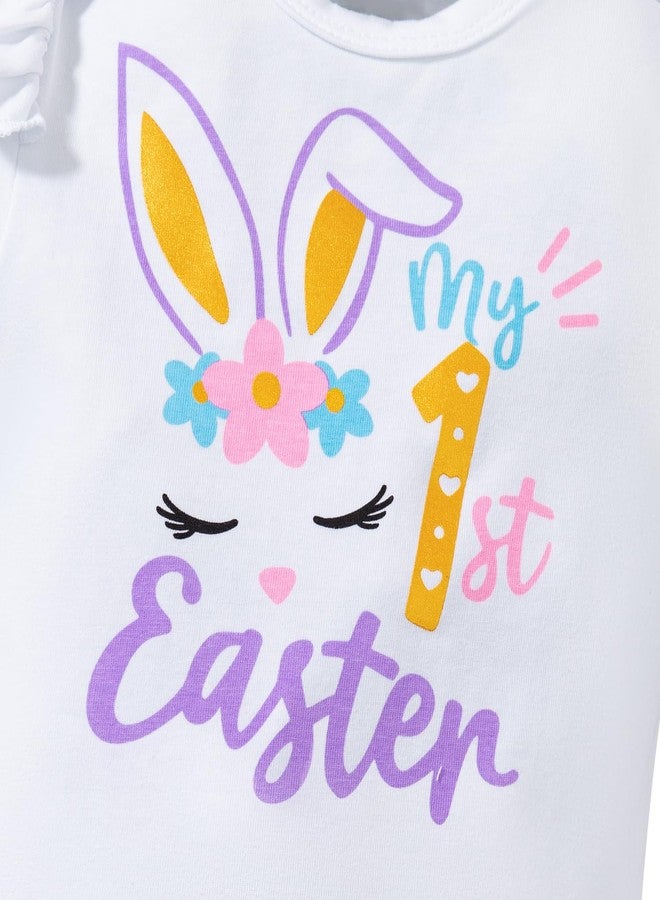Okbebe Baby Girl My 1st Easter Outfits 3Pcs Infant My First Easter Bunny Pants Set (White,6-12M) - Image 4