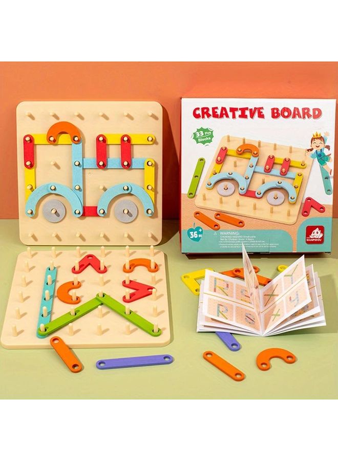 33Pcs Wooden Geoboard Educational Toy Creative Sensory Pegboard With Geometric Pegs - Image 2