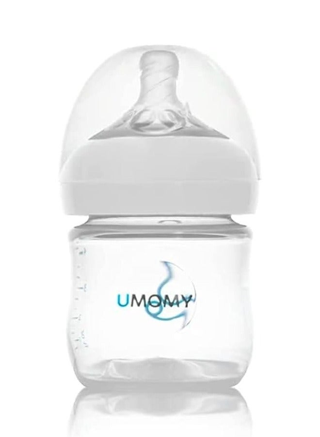 Umomy Baby Bottles for 6+M Baby, PP Anti Colic Infant Bottles, Silicone Rubber Teat, Wide Neck Breast-Like Nipple Med Flow Breast-feeding Toddler Bottle, White, 125ml 