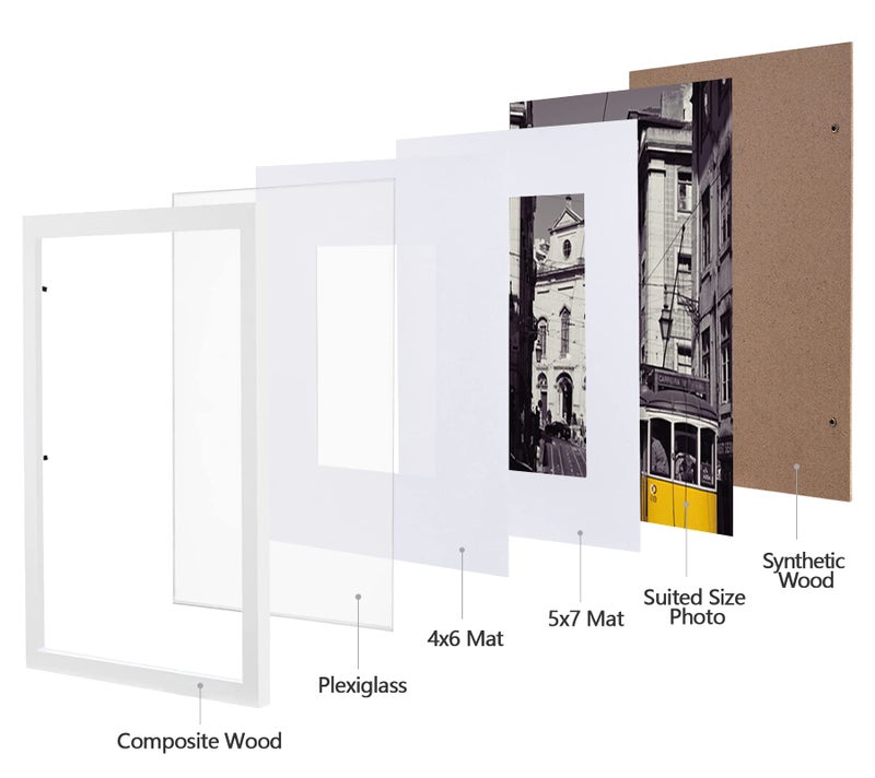 إليتيك برو ELETECPRO 8X10 إطارات الصور مجموعة من 10 عرض 4x6 أو 5x7 إطار الصور مع حصيرة أو 8x10 بدون حائط معرض إطارات الصور الجدول أعلى عرض أو تصاعد الجدار (أبيض 8x10) - Image 3