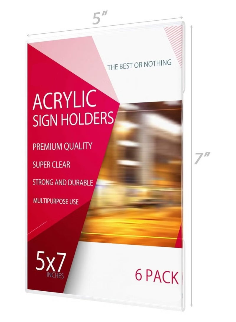 Slasa SLASA Acrylic Sign Holder 5x7 – Wall Mount Frame with 3M Adhesive Tape, Clear Plastic Poster Holder for Door, Office, Store (Pack of 6) - Image 3