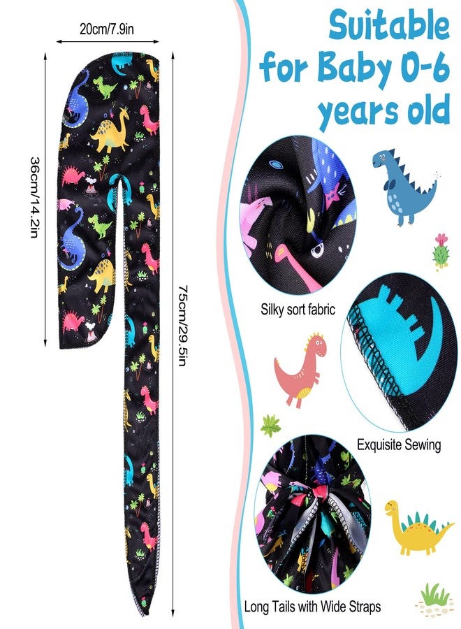 Janmercy 4 Pcs Baby Satin Durags Kids Satin Durags Dinosaur Outer Space Car Animals Headwraps with Long Tail for Baby Toddler Boy Girl (Dinosaur Style) - Image 2