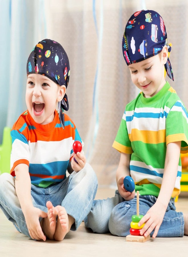 Janmercy 4 Pcs Baby Satin Durags Kids Satin Durags Dinosaur Outer Space Car Animals Headwraps with Long Tail for Baby Toddler Boy Girl (Dinosaur Style) - Image 5