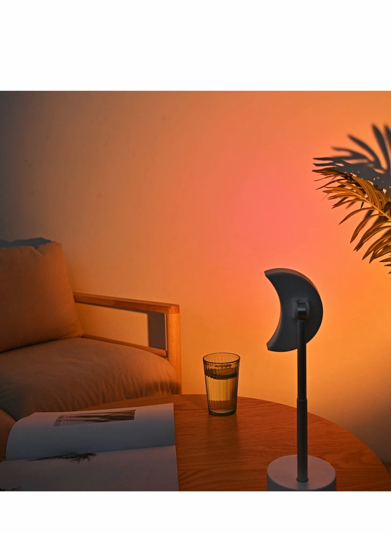 Excefore مصباح شروق الشمس، قابل للتعتيم 180° دوران، ضوء الليل الرومانسي الدافئ مع النجوم والقمر لغرفة المعيشة وغرفة النوم، ديكور خلفية، تصوير فيديو، بث مباشر (أبيض، قمر) - Image 5