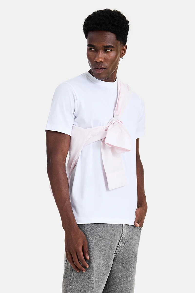 SNITCH White Solid Half Sleeve Slim Fit Casual T-Shirt