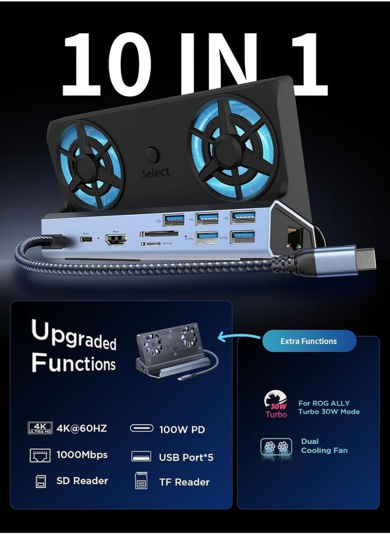 Steam Deck/Rog Ally/Switch/Legion Go Docking, Steam Deck OLED Docking Station Dual Fan,10-in-1 Stream Deck Dock, HDMI 2.0 4k@60hz, 1000Mbps Ethernet, 100W PD Charging Port, 5*USB, SDTF - Image 2
