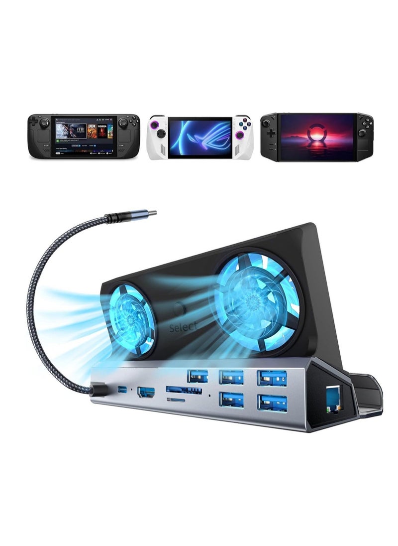 Steam Deck/Rog Ally/Switch/Legion Go Docking, Steam Deck OLED Docking Station Dual Fan,10-in-1 Stream Deck Dock, HDMI 2.0 4k@60hz, 1000Mbps Ethernet, 100W PD Charging Port, 5*USB, SDTF - Image 1