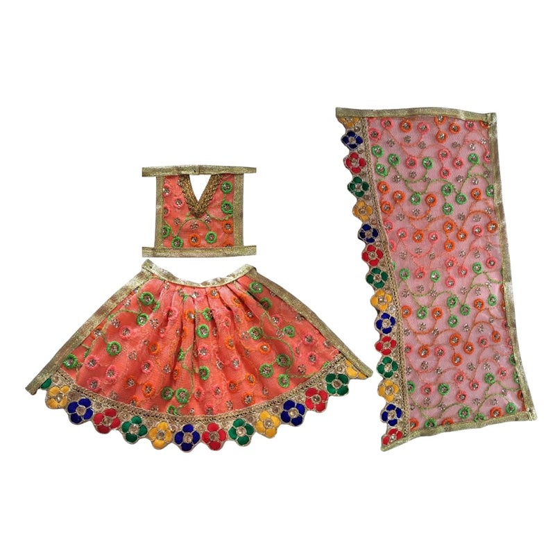 MURLIWALE فستان ماتا راني فاسترا ديفي ماتا بوشاك دورغا ماتا فستان رادها راني لتمثال واقف مصنوع من قماش الشبك مجموعة من 1 فستان و 1 مالا فستان بحجم تشولي 3 إنش لهنغا 5 إنش - Image 1