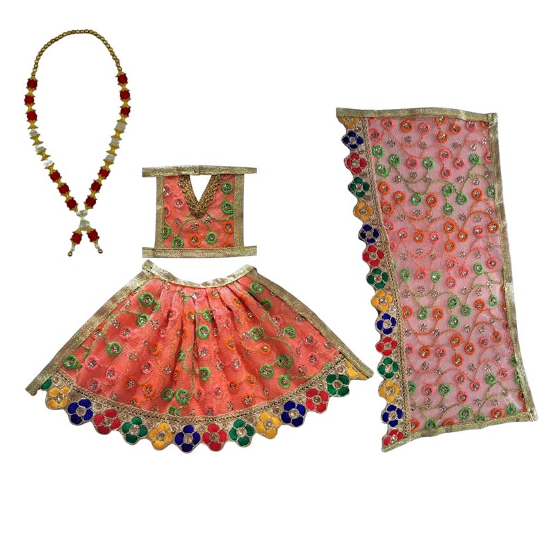 MURLIWALE فستان ماتا راني فاسترا ديفي ماتا بوشاك دورغا ماتا فستان رادها راني لتمثال واقف مصنوع من قماش الشبك مجموعة من 1 فستان و 1 مالا فستان بحجم تشولي 3 إنش لهنغا 5 إنش - Image 2