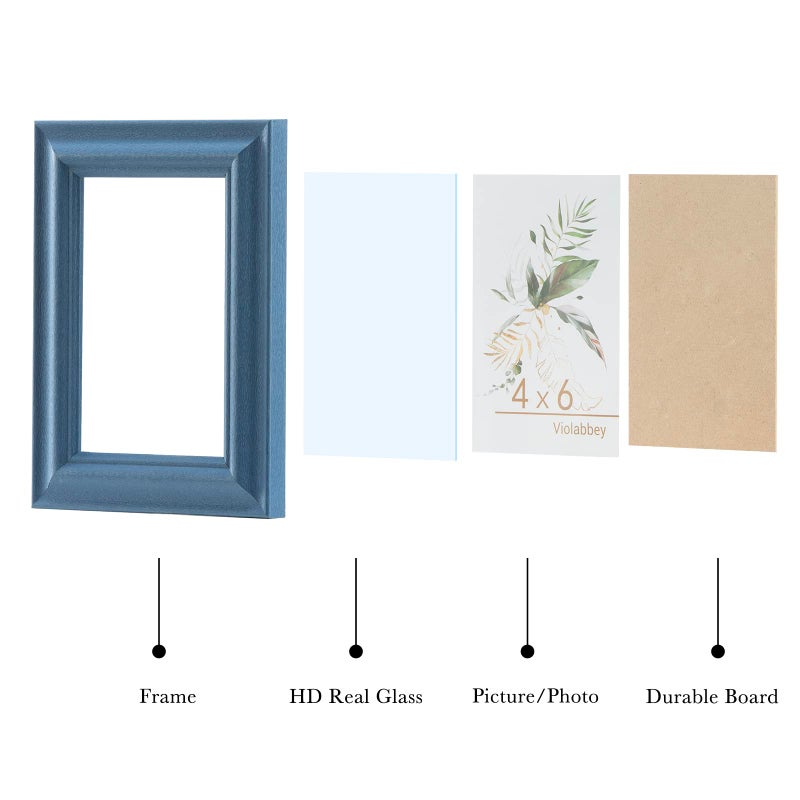 VIOLABBEY 4x6 Picture Frame Set of 4  4 x 6 Picture/Photo Frame for Wall Mounted or Tabletop Display  Real Glass  Family Friends Gift (Green+White+Grey+Blue) - Image 4