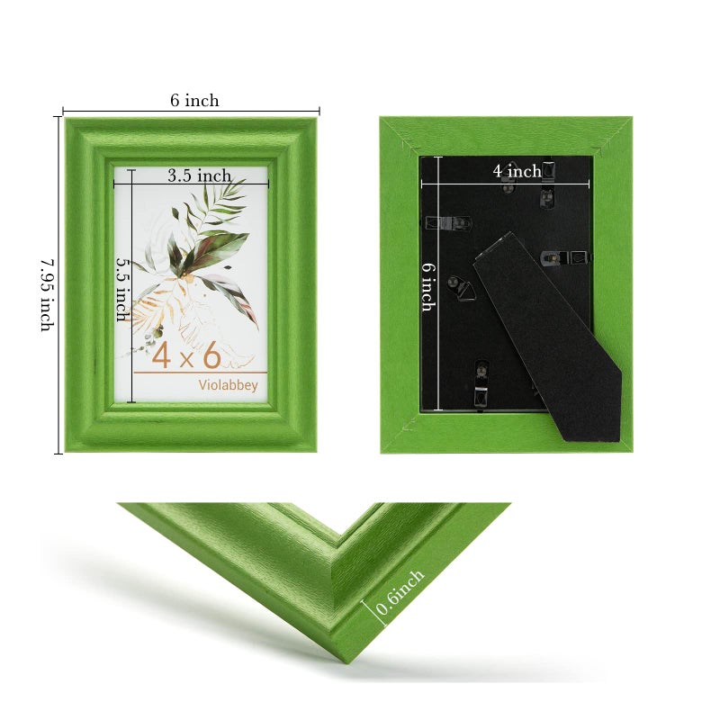 VIOLABBEY 4x6 Picture Frame Set of 4  4 x 6 Picture/Photo Frame for Wall Mounted or Tabletop Display  Real Glass  Family Friends Gift (Green+White+Grey+Blue) - Image 3