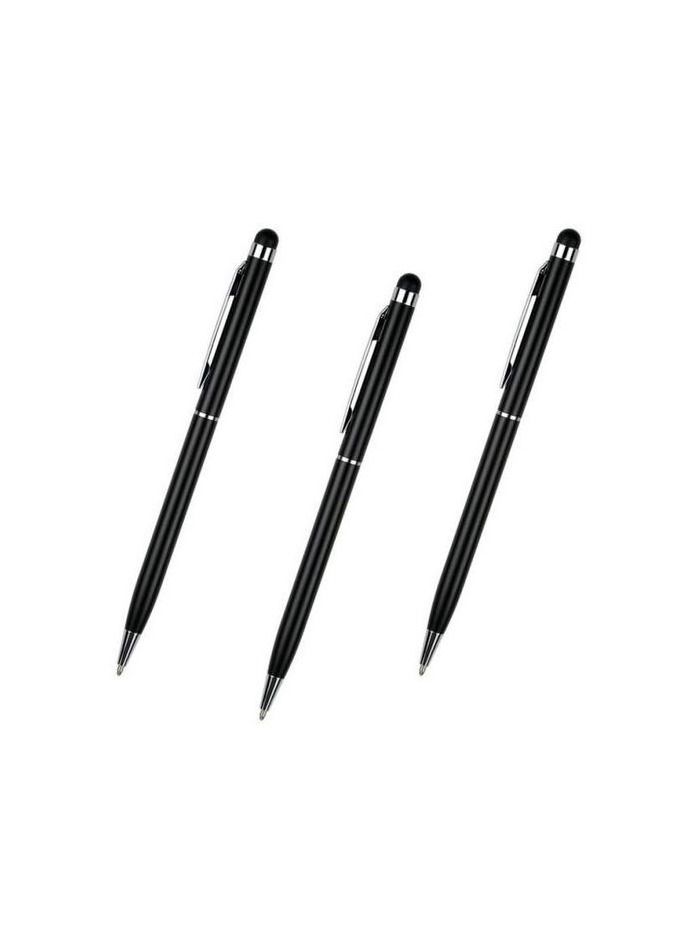 Metal Touch Pen For Smart Devices 2 In 1 Black (3 Pcs) - Image 1