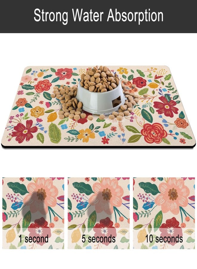 QXWREL Dog Food Mat for Floors, Absorbent and Quick-Drying Pet Cat Food Mat,Anti-Fouling and Easy-to-Clean Pet Feeding Mat,Dog Bowl Mats for Messy Drinking Water Bowls.12x20inch Floral White - Image 5