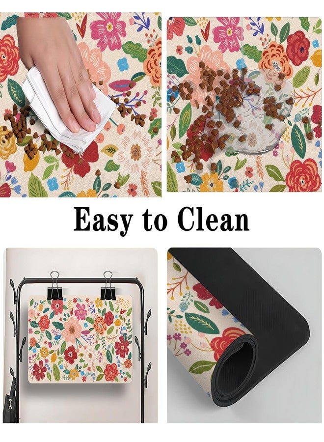 QXWREL Dog Food Mat for Floors, Absorbent and Quick-Drying Pet Cat Food Mat,Anti-Fouling and Easy-to-Clean Pet Feeding Mat,Dog Bowl Mats for Messy Drinking Water Bowls.12x20inch Floral White - Image 4