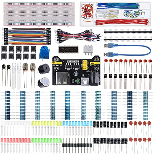 BOJACK 37 Values 480 Pcs Electronics Component Fun Kit with Power Supply Module, Jumper Wire,Precision Potentiometer,830 tie-Points Breadboard Compatible with STM32,Raspberry Pi,Arduino - Image 1