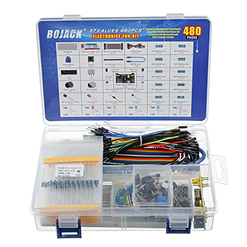 BOJACK 37 Values 480 Pcs Electronics Component Fun Kit with Power Supply Module, Jumper Wire,Precision Potentiometer,830 tie-Points Breadboard Compatible with STM32,Raspberry Pi,Arduino - Image 5