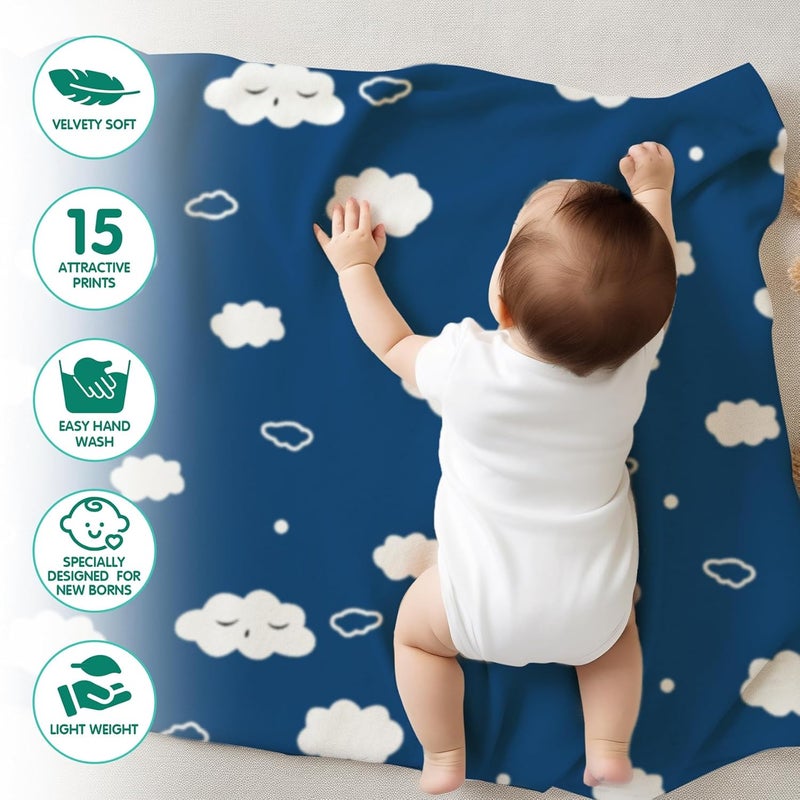 1ST STEP New Born Baby Blanket All Season Printed Single Super Soft Wrapper Sheet for AC Room for Baby Boys, Baby Girls, Babies (Cloud, 70 X 100 cms)