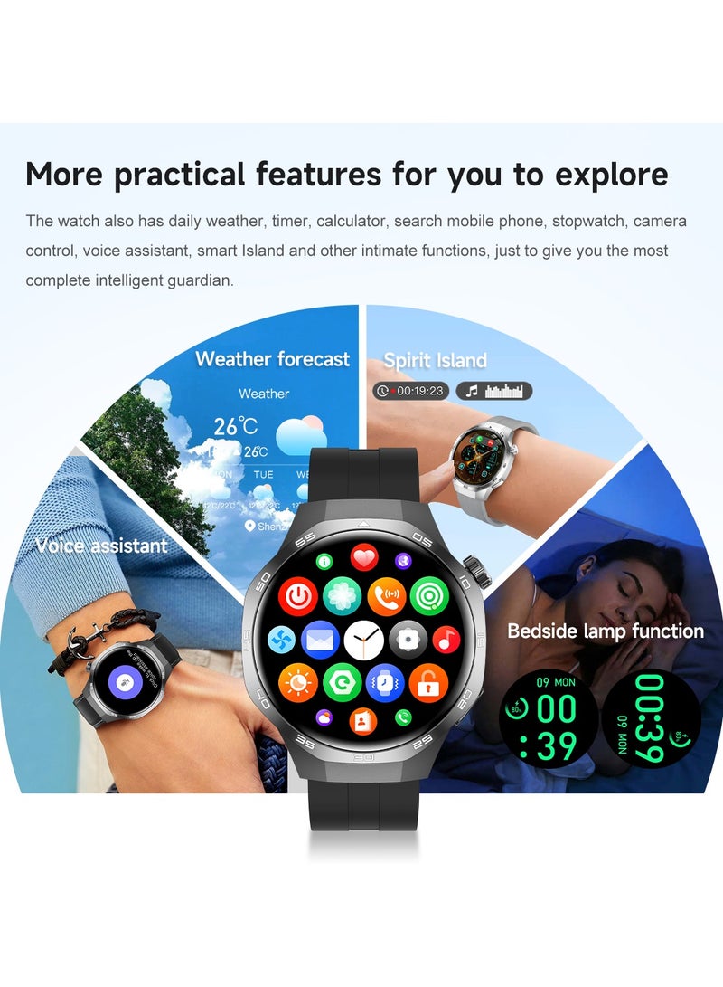 RollsTimi  Men's Smart Watch, Fashion Business Watch, 1.53-Inch High-Definition Screen, Bluetooth Call(Answer/Make), NFC Access Function, Voice Assistant, Health Monitoring, Waterproof Sports Watch, WATCH5MAX Steel Band Black - Image 5