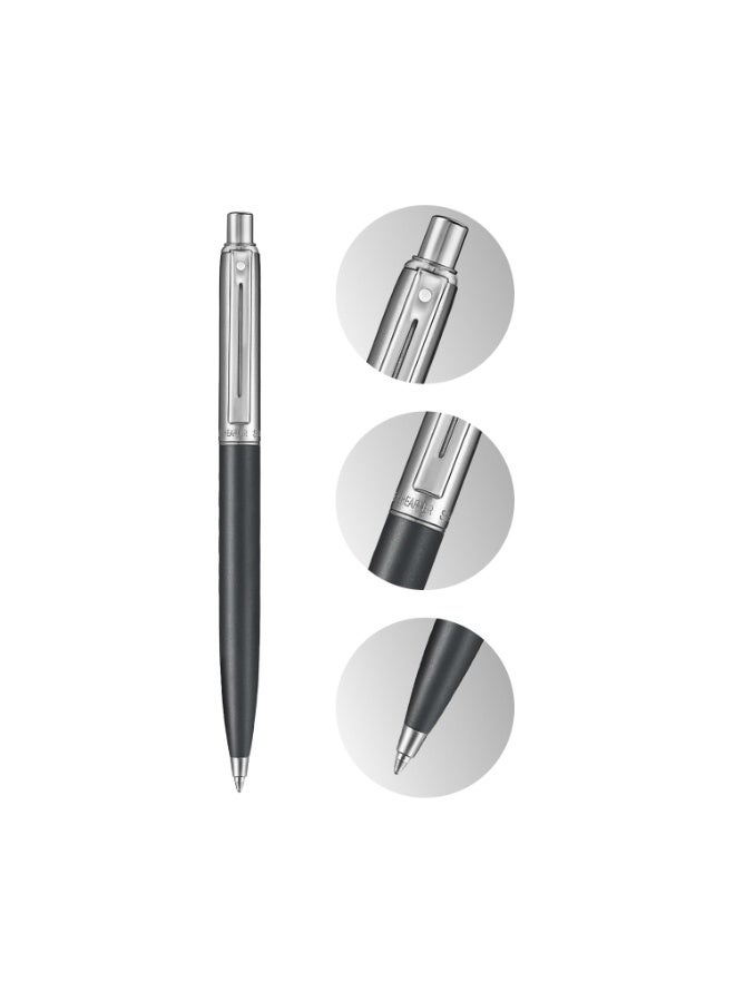 Sheaffer Sentinel Metal 331 Matte Black Barrel and Brushed Chrome Cap Ballpoint Pen with Chrome-Plated Trims - Image 4
