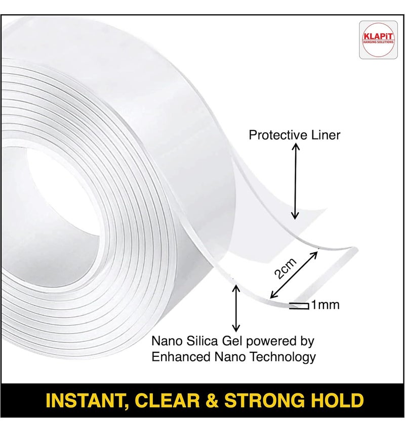كلابيت شريط سوبر تاب مزدوج الجوانب، شريط تثبيت متين يتحمل وزنًا يصل إلى 23 كجم باستخدام تقنية النانو المُحسّنة. شريط شفاف للجدران والخشب والبلاط والحجر والزجاج والمعادن والأكريليك. - Image 2