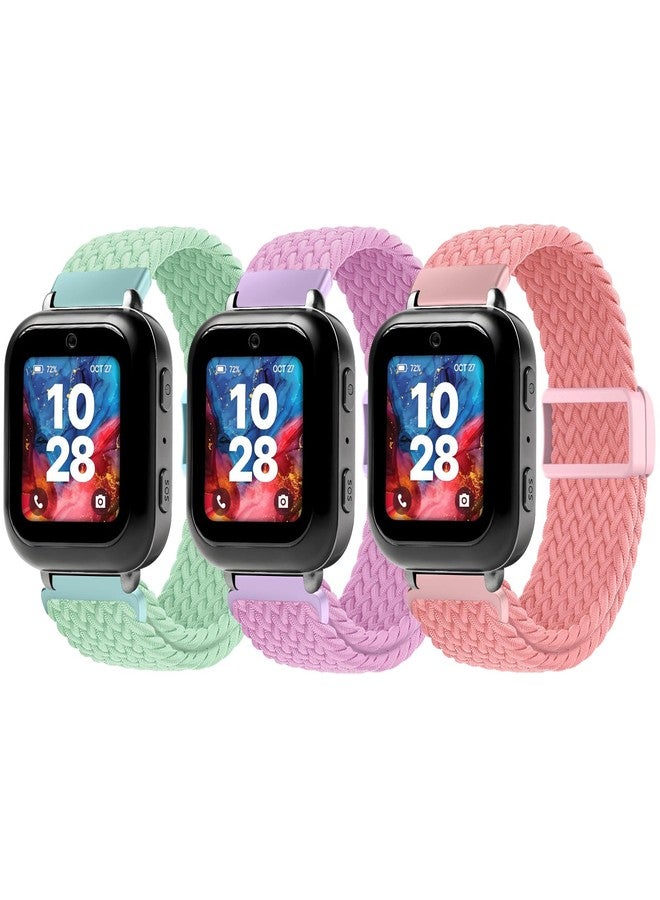 SimpleThings Braided Bands Compatible with Bark Watch, 3Pack Solo Loop Stretchy Watch Bands with Adjustable Easy Buckle for Kids Boys Girls (Teal&Purple&BrightPink) - Image 1