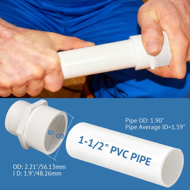 JINUYYNA 1.5 Inch Male Thread PVC Fittings White 2-Way PVC Pipe Coupling Adapter Connectors Coupling for 1-1/2 Inch Schedule 40 Pipeï¼ˆ2 Packï¼‰ - Image 3