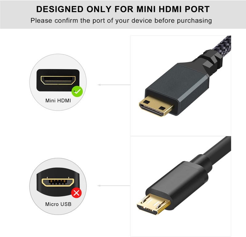 توزوه كابل بزاوية يسارية من نوع Mini HDMI إلى HDMI، بطول قابل للتمديد من 1.5 متر، يدعم توصيل الكاميرات الرقمية وأجهزة اللابتوب والأجهزة اللوحية بدقة 3D/4K وبسرعة 1080p. - Image 5
