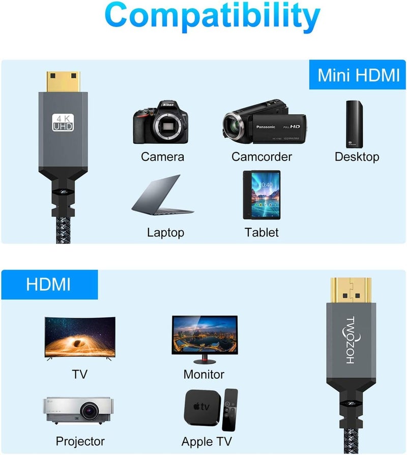 توزوه كابل بزاوية يسارية من نوع Mini HDMI إلى HDMI، بطول قابل للتمديد من 1.5 متر، يدعم توصيل الكاميرات الرقمية وأجهزة اللابتوب والأجهزة اللوحية بدقة 3D/4K وبسرعة 1080p. - Image 3