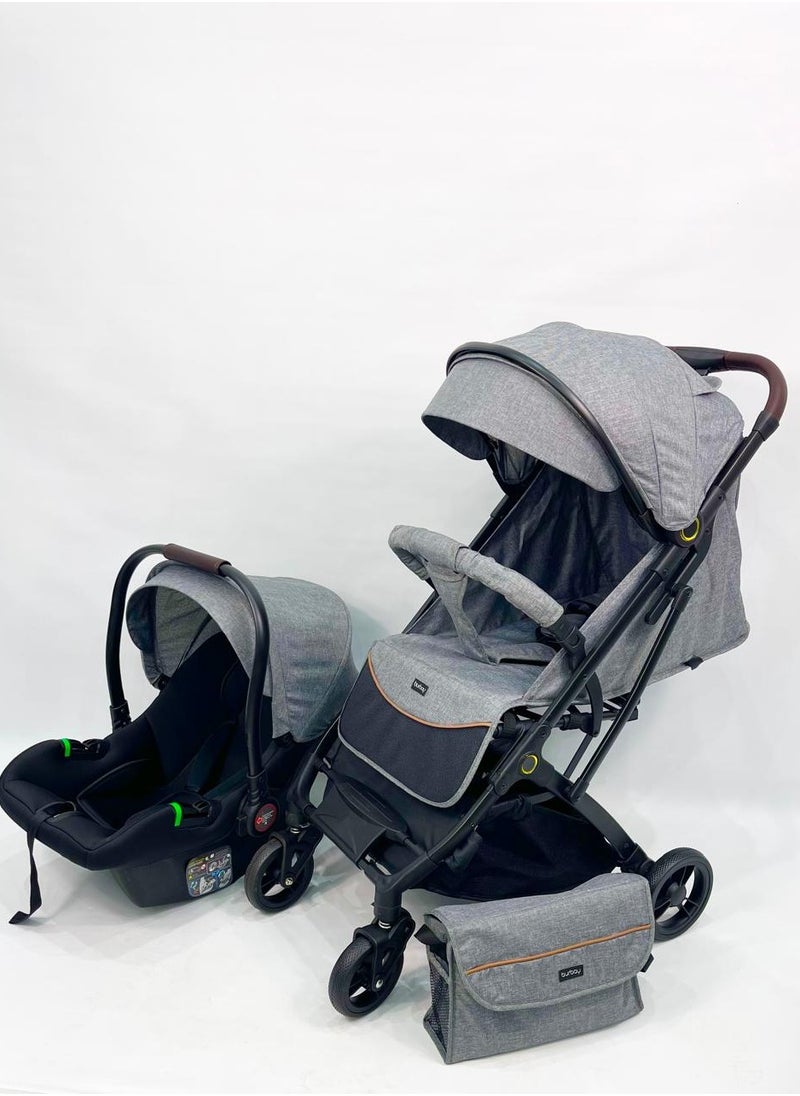 burbay 3 In 1 Stroller With Car Seat And Mother Bag, 0 Month  - Image 3