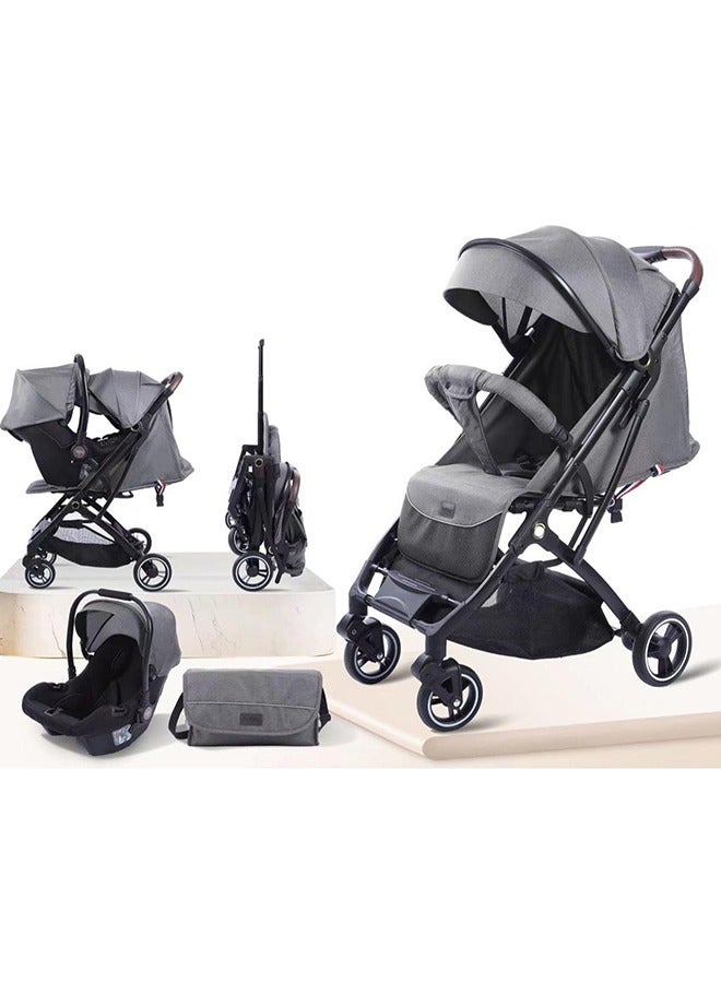 بورباي عربة  أطفال 3-في-1 مع مقعد سيارة وشنطة أم – عربة قابلة للطي وخفيفة الوزن للمولود الجديد لجميع التضاريس - Image 2
