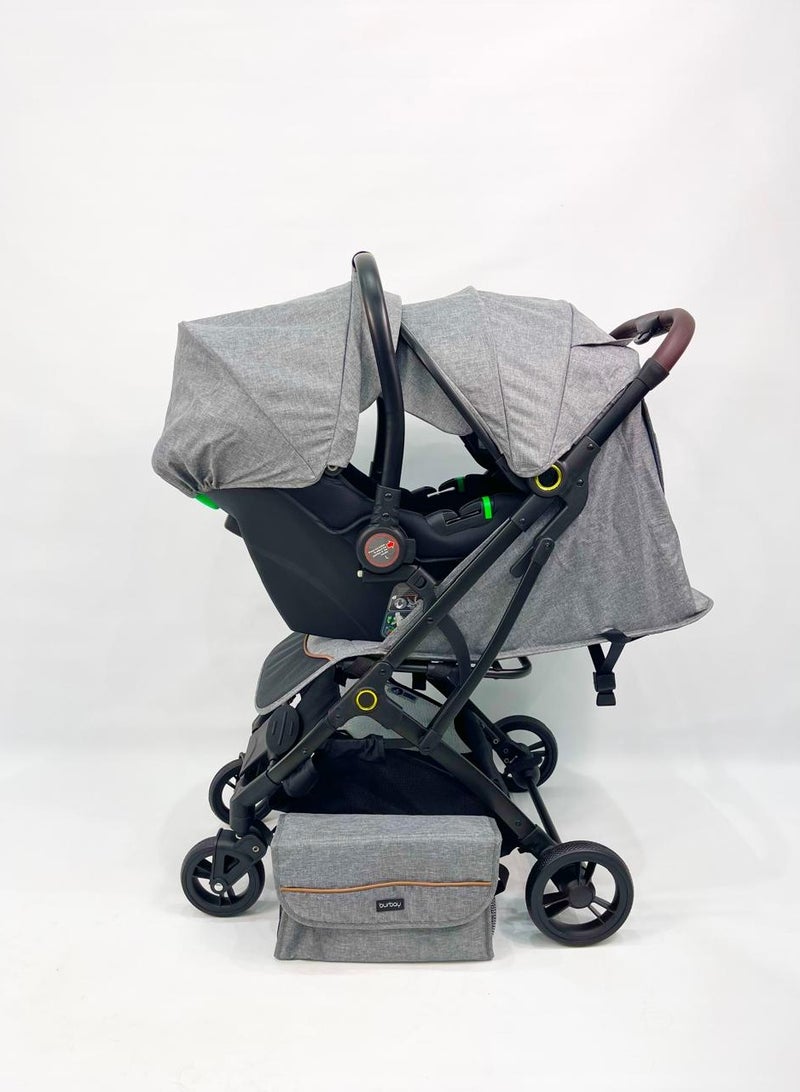 بورباي عربة  أطفال 3-في-1 مع مقعد سيارة وشنطة أم – عربة قابلة للطي وخفيفة الوزن للمولود الجديد لجميع التضاريس - Image 3