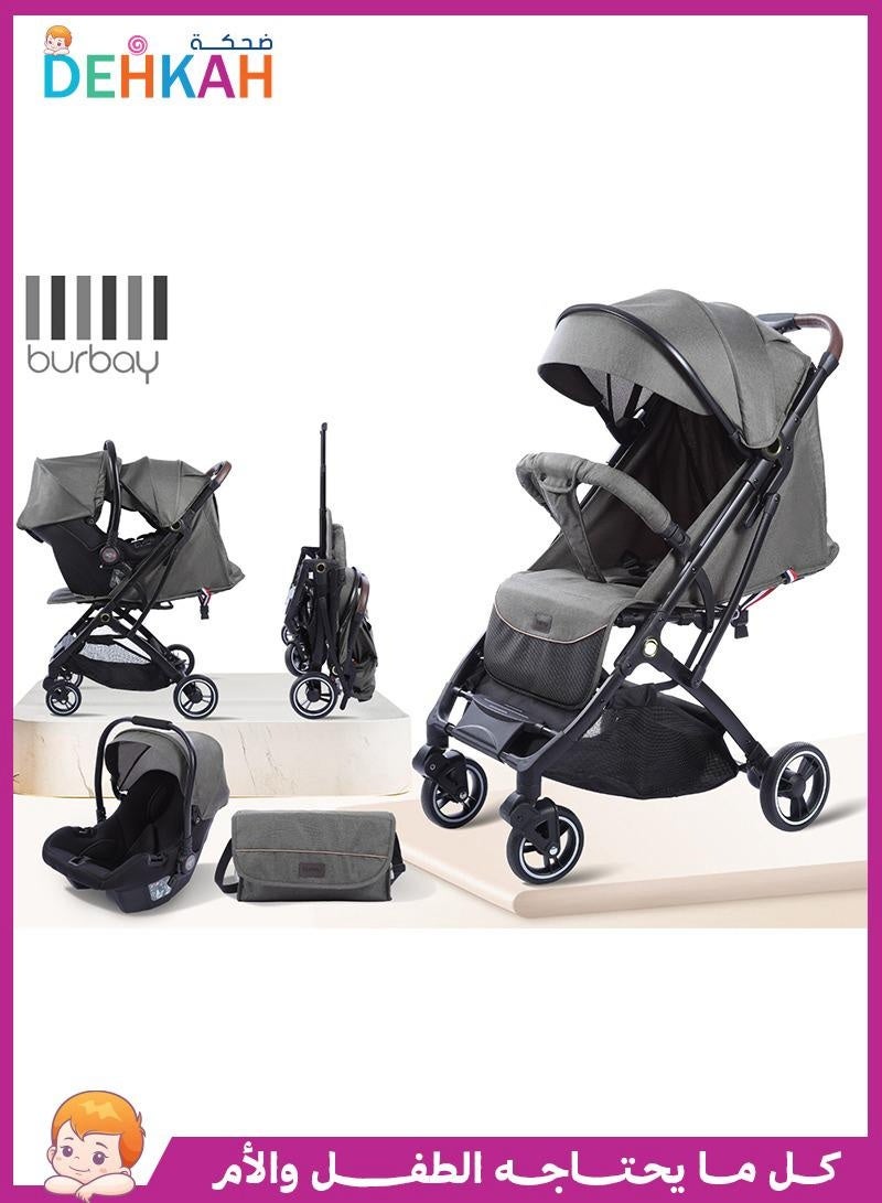 بورباي عربة  أطفال 3-في-1 مع مقعد سيارة وشنطة أم – عربة قابلة للطي وخفيفة الوزن للمولود الجديد لجميع التضاريس - Image 1