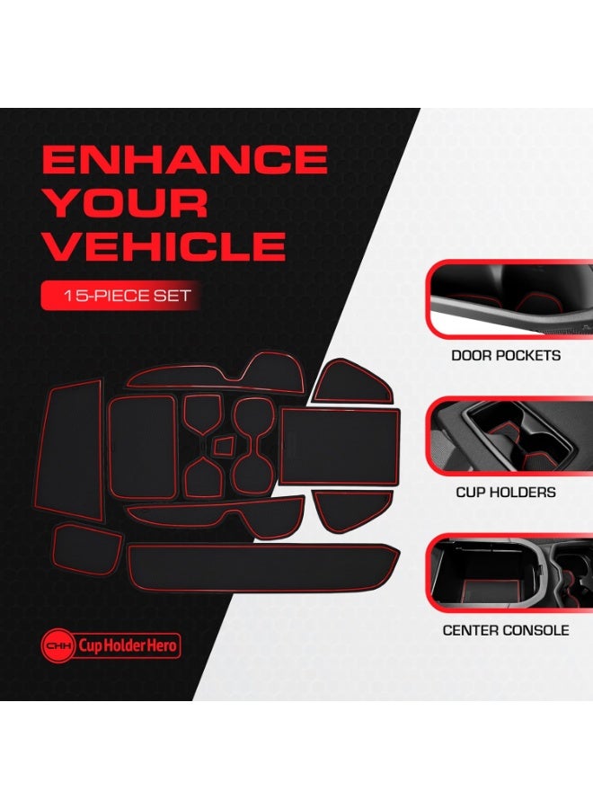 يناسب تويوتا RAV4 اكسسوارات 2019-2024 ممتازة مخصصة الداخلية غير الانزلاق مكافحة الغبار كأس حامل إدراجات، وحدة التحكم المركزية بطانة حصاري، الباب جيب بطانات 15pc مجموعة (الحمراء التقطيع) - Image 3