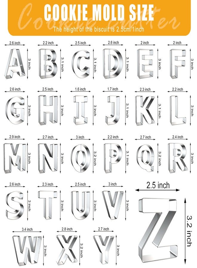 Zade Letter Cookie Cutters Shapes Large 3 Inch - 26 Pcs Stainless Steel Alphabet Letter Cookie Cutter Set Fondant Biscuit Fruit Dough Mold Tools for Sandwich, Birthday, Christmas, and Holiday Party - Image 2