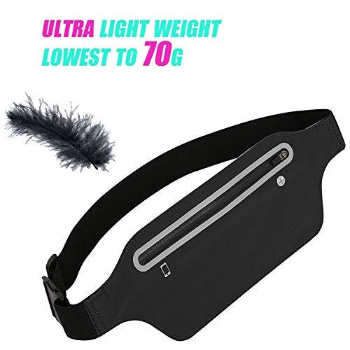 MOVOYEE Fanny Packs for Women,Waterproof Fanny Pack for Men,Adjustable Running Belt Waist Pack Slim Expandable Pocket Belt,iPhone Running Holder Cell Phone Elastic Waist Pouch Bag for Galaxy Black - Image 2
