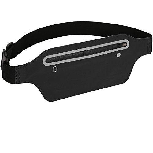 MOVOYEE Fanny Packs for Women,Waterproof Fanny Pack for Men,Adjustable Running Belt Waist Pack Slim Expandable Pocket Belt,iPhone Running Holder Cell Phone Elastic Waist Pouch Bag for Galaxy Black - Image 1
