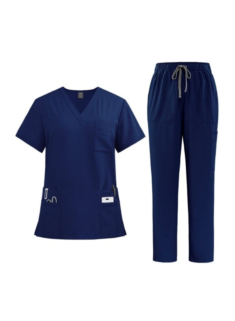 Nجهود مميزة مجموعة ملابس طبية نسائية ورجالية، مجموعة قميص وسروال طبي، مجموعة ملابس طبية، ملابس تنحيف (أزرق داكن)، مناسبة للمستشفيات والعيادات وغيرها. - Image 2