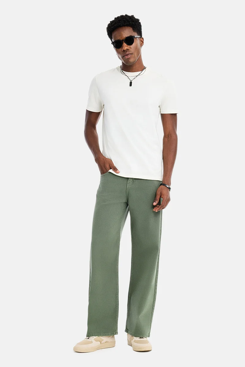 سنيتش Olive Solid Loose Fit Casual Jeans
